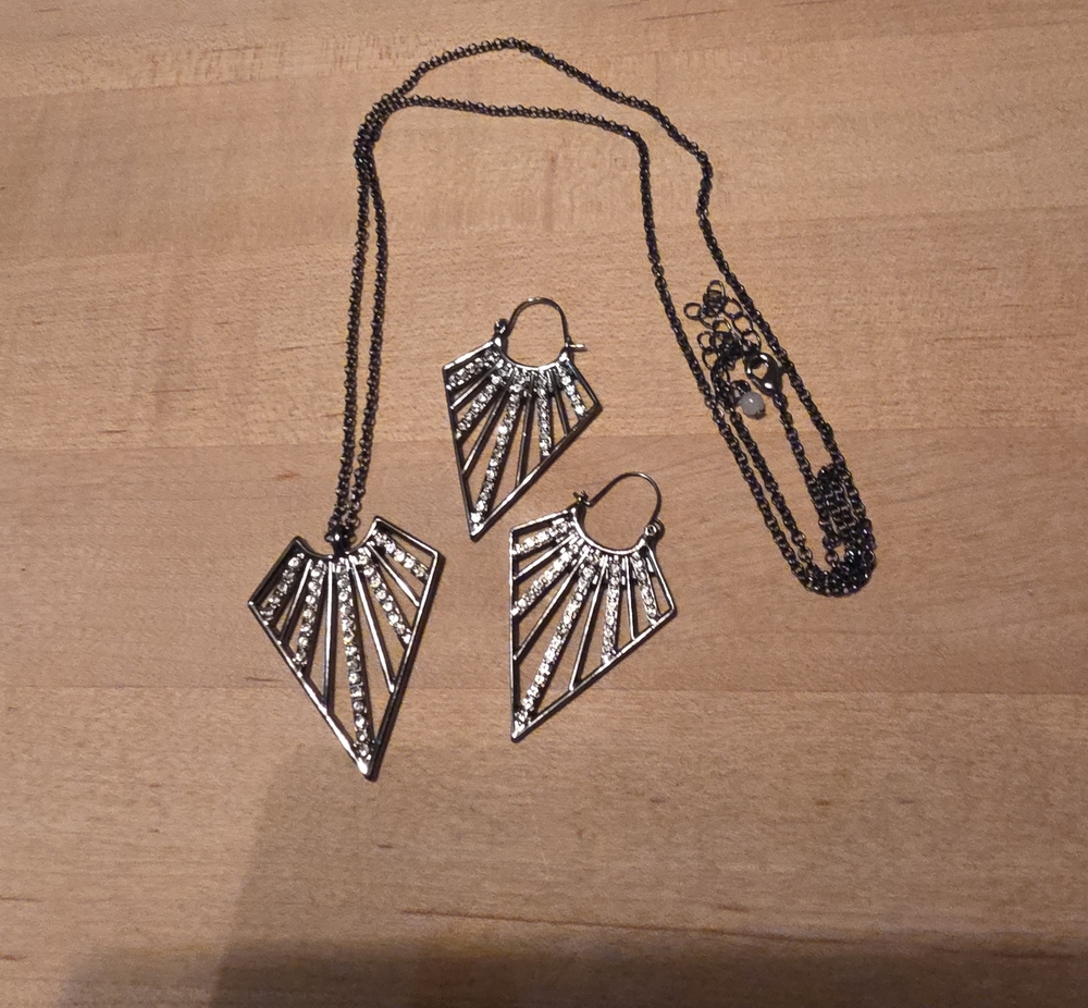 Pave Desert Pendant Necklace And Earrings To Match